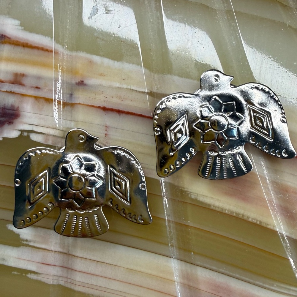 Vintage Button Covers Silver Thunderbird Pair